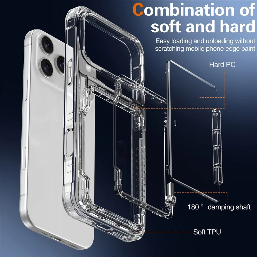 For iPhone 17 Pro Clear Case PC + TPU Phone Cover Card Holder Kickstand - Transparent - 5