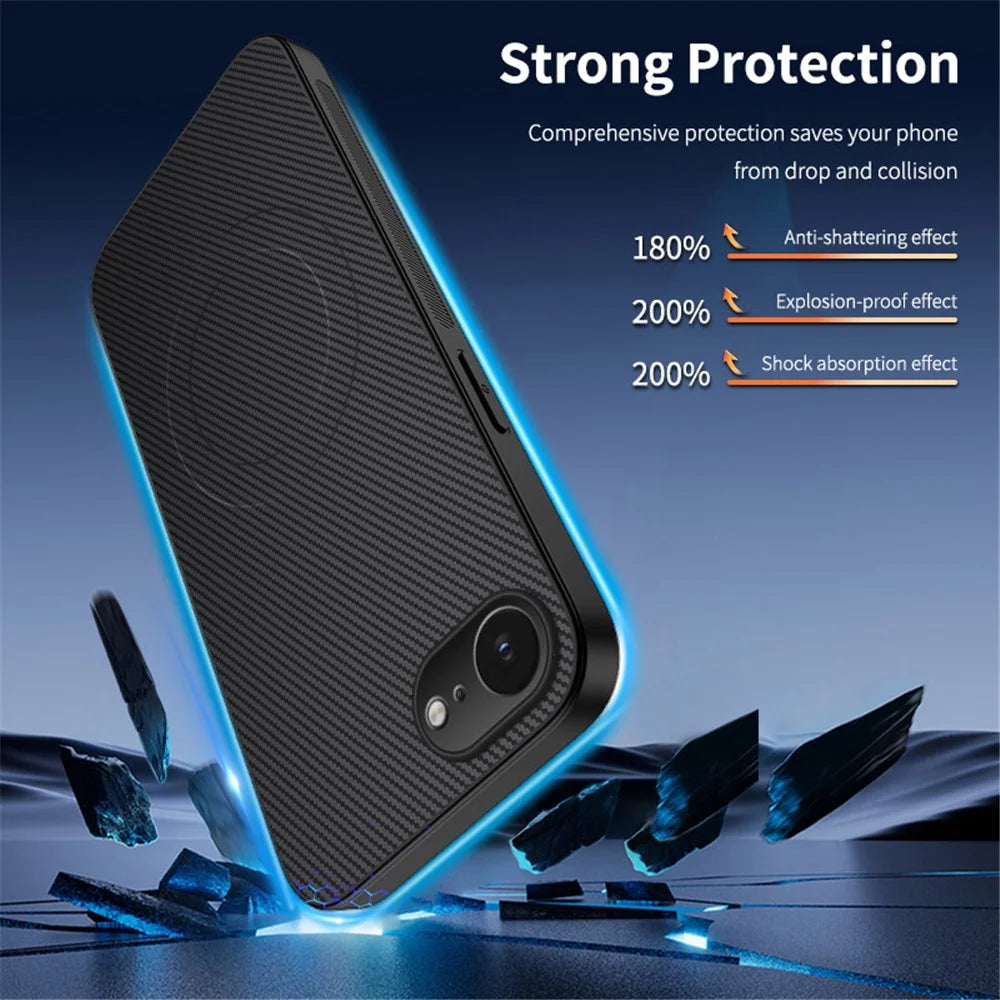 WANLONFENG For iPhone 17e / 16e Case Compatible with MagSafe  TQ Series Carbon Fiber Texture PC TPU Phone Cover - Black - 2
