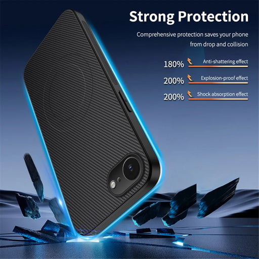 WANLONFENG For iPhone 17e / 16e Case Compatible with MagSafe  TQ Series Carbon Fiber Texture PC TPU Phone Cover - Black - 2