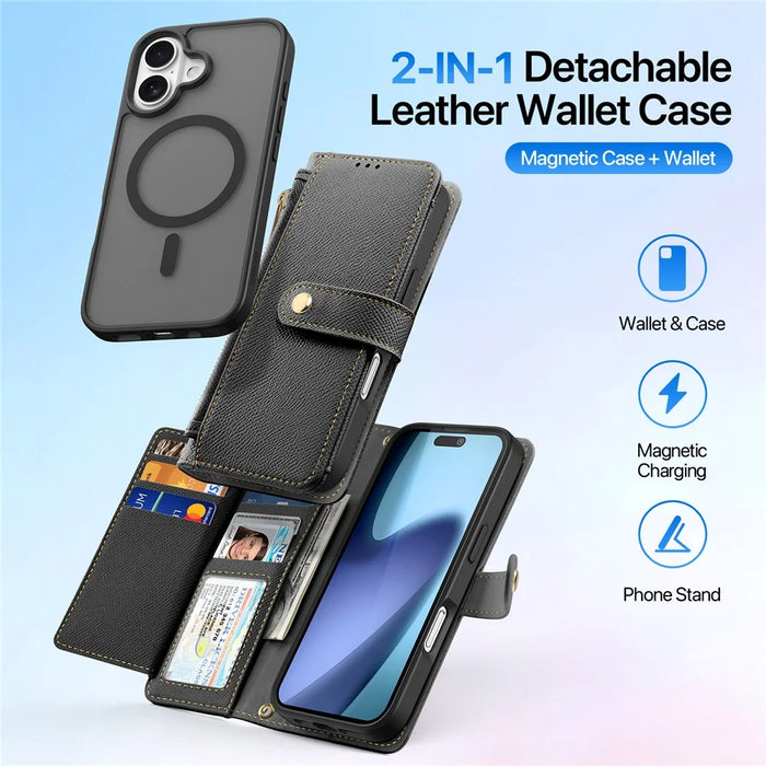 DUX DUCIS For iPhone 17 Case  Lawa Series Detachable Magnetic Cowhide Leather Cover Zipper Wallet - Black - 3
