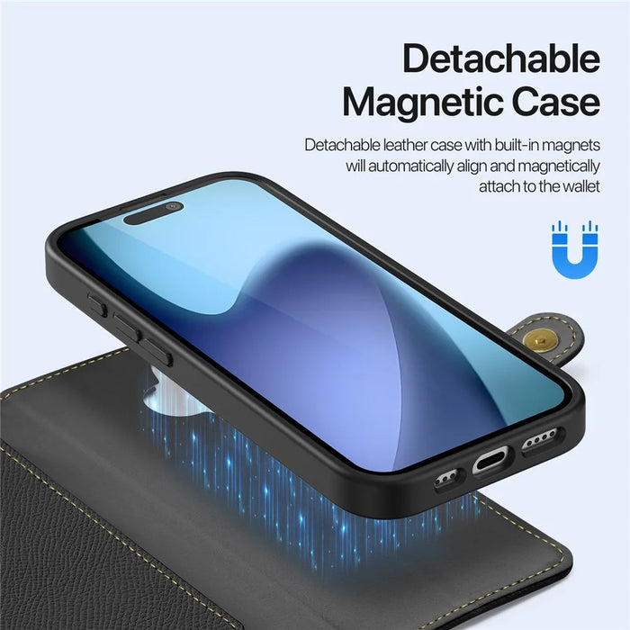 DUX DUCIS For iPhone 17 Case  Lawa Series Detachable Magnetic Cowhide Leather Cover Zipper Wallet - Black - 5