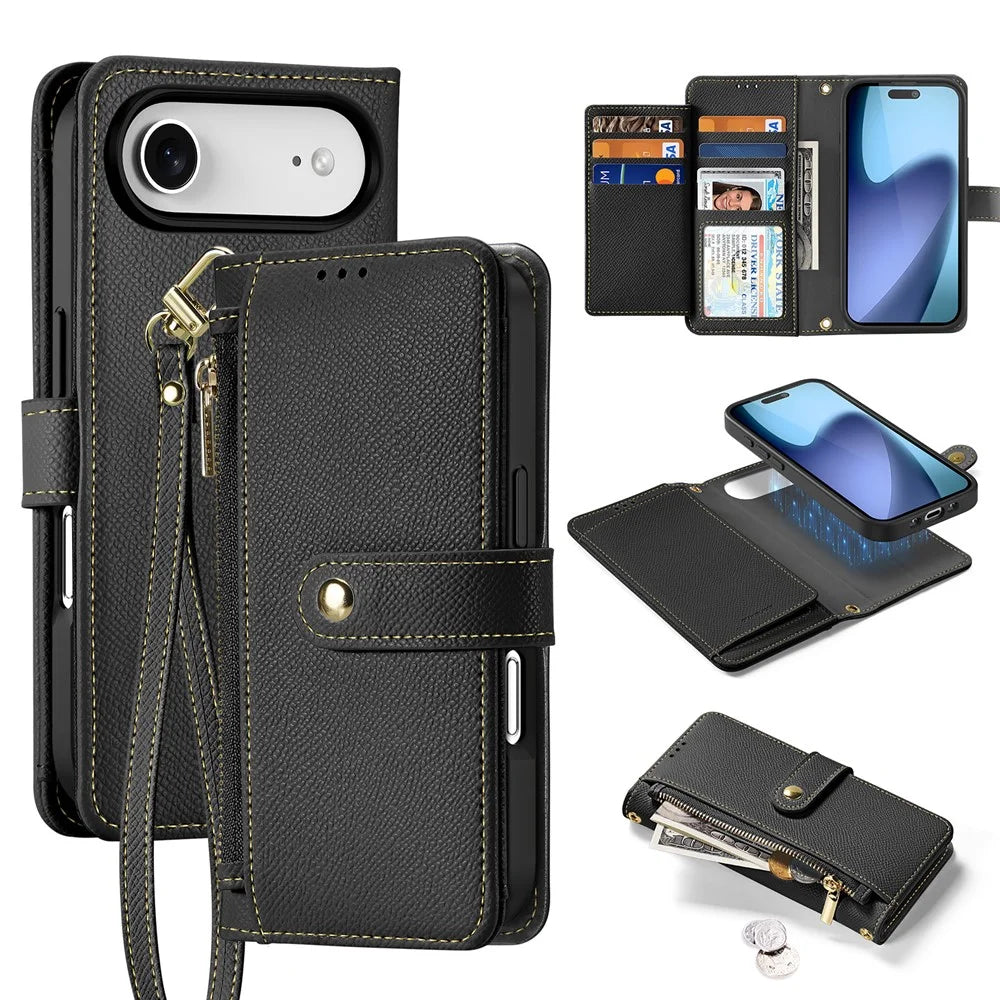 DUX DUCIS For iPhone Air Case  Lawa Series Detachable Magnetic Cowhide Leather Cover Zipper Wallet - Black - 1