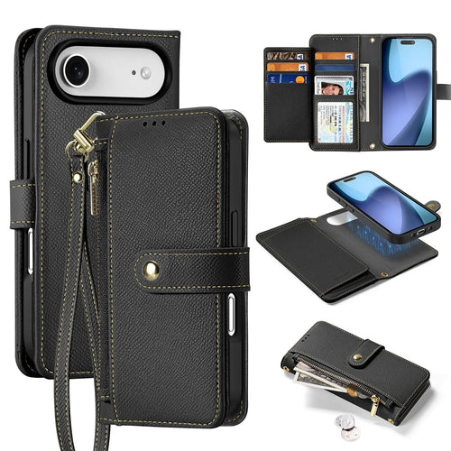 DUX DUCIS For iPhone Air Case  Lawa Series Detachable Magnetic Cowhide Leather Cover Zipper Wallet - Black - 1