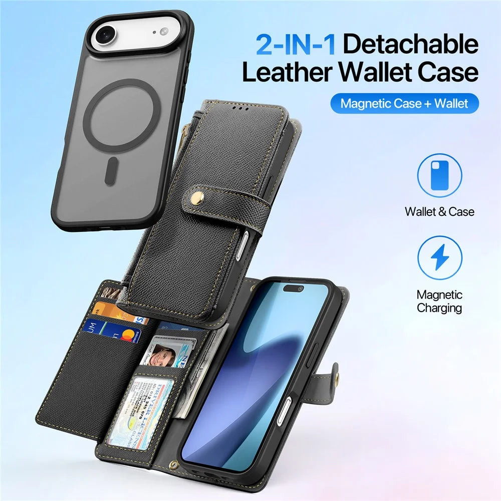 DUX DUCIS For iPhone Air Case  Lawa Series Detachable Magnetic Cowhide Leather Cover Zipper Wallet - Black - 3