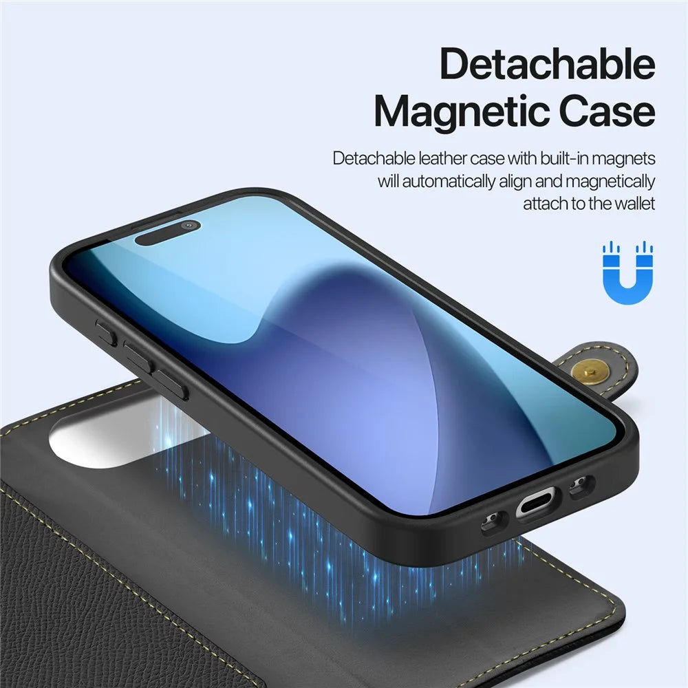 DUX DUCIS For iPhone Air Case  Lawa Series Detachable Magnetic Cowhide Leather Cover Zipper Wallet - Black - 5