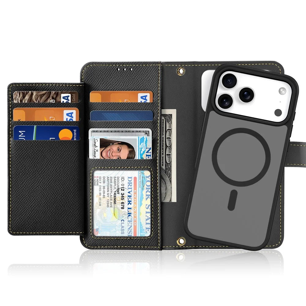 DUX DUCIS For iPhone 17 Pro Case  Lawa Series Detachable Magnetic Cowhide Leather Cover Zipper Wallet - Black - 2