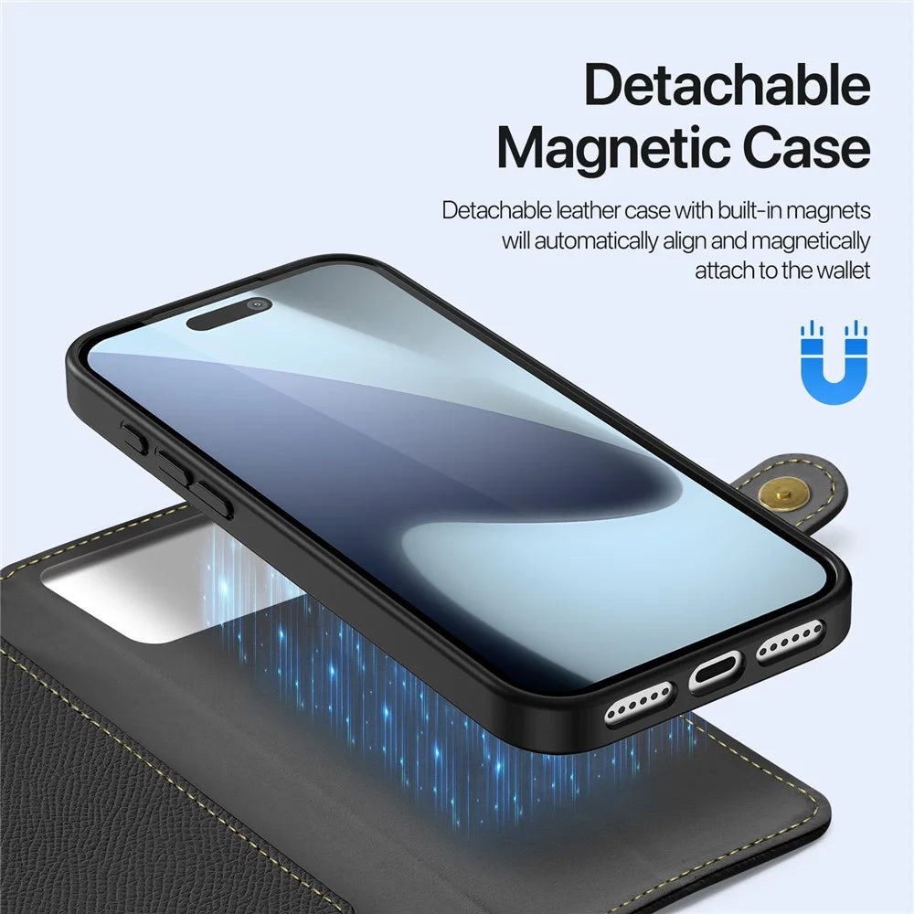 DUX DUCIS For iPhone 17 Pro Case  Lawa Series Detachable Magnetic Cowhide Leather Cover Zipper Wallet - Black - 5