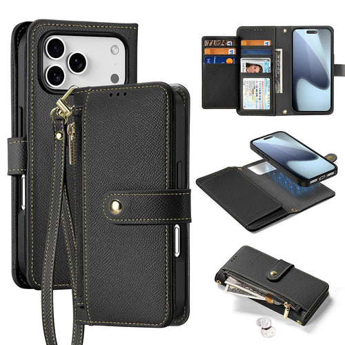 DUX DUCIS For iPhone 17 Pro Max Case  Lawa Series Detachable Magnetic Cowhide Leather Cover Zipper Wallet - Black - 1