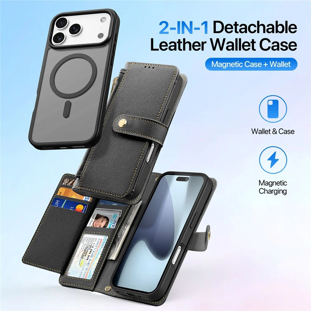 DUX DUCIS For iPhone 17 Pro Max Case  Lawa Series Detachable Magnetic Cowhide Leather Cover Zipper Wallet - Black - 3