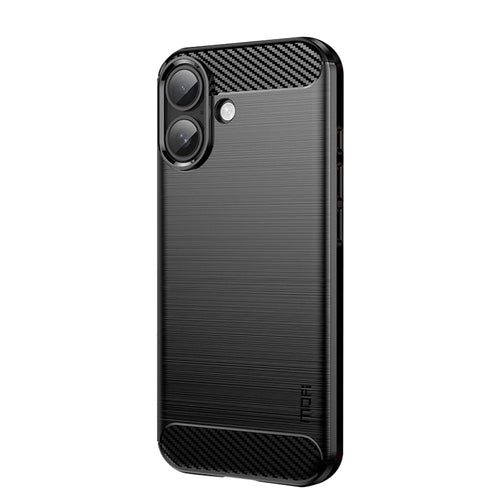 MOFI For iPhone 17 Back Cover  Brushed Texture Carbon Fiber Soft TPU Case - Black - 1