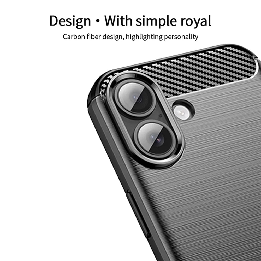 MOFI For iPhone 17 Back Cover  Brushed Texture Carbon Fiber Soft TPU Case - Black - 3