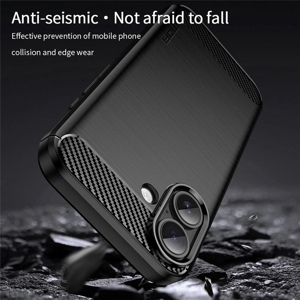 MOFI For iPhone 17 Back Cover  Brushed Texture Carbon Fiber Soft TPU Case - Black - 4