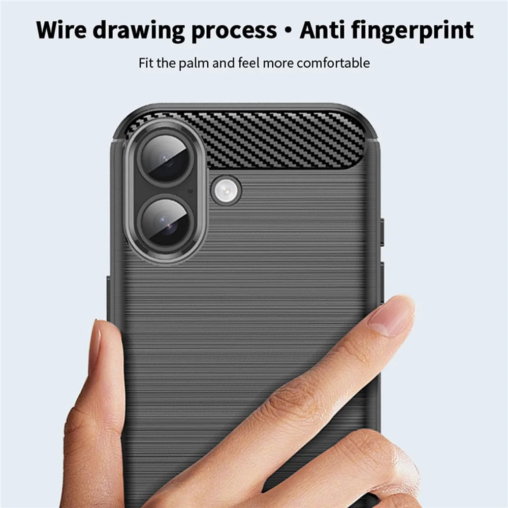 MOFI For iPhone 17 Back Cover  Brushed Texture Carbon Fiber Soft TPU Case - Black - 5