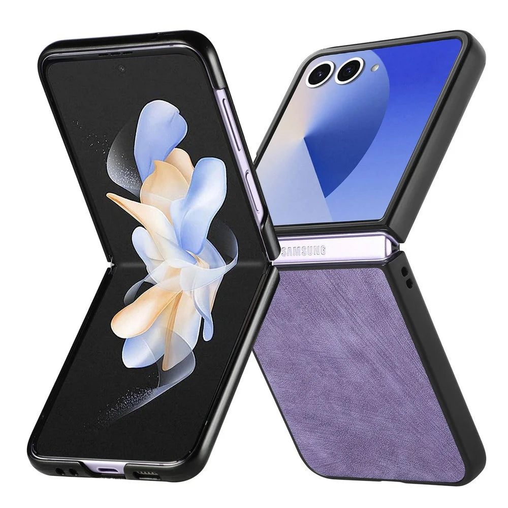 For Samsung Galaxy Z Flip7 5G Case Shockproof Slim Retro Leather Phone Back Cover - Purple - 5