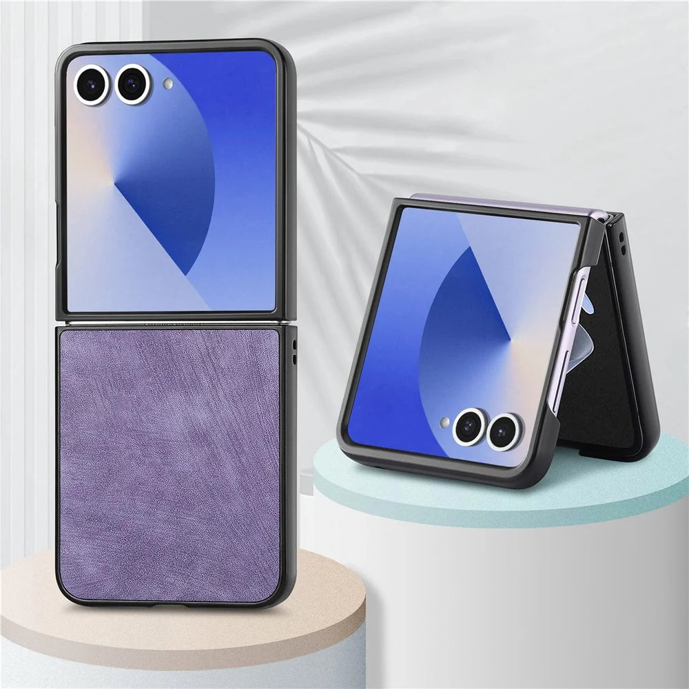 For Samsung Galaxy Z Flip7 5G Case Shockproof Slim Retro Leather Phone Back Cover - Purple - 6