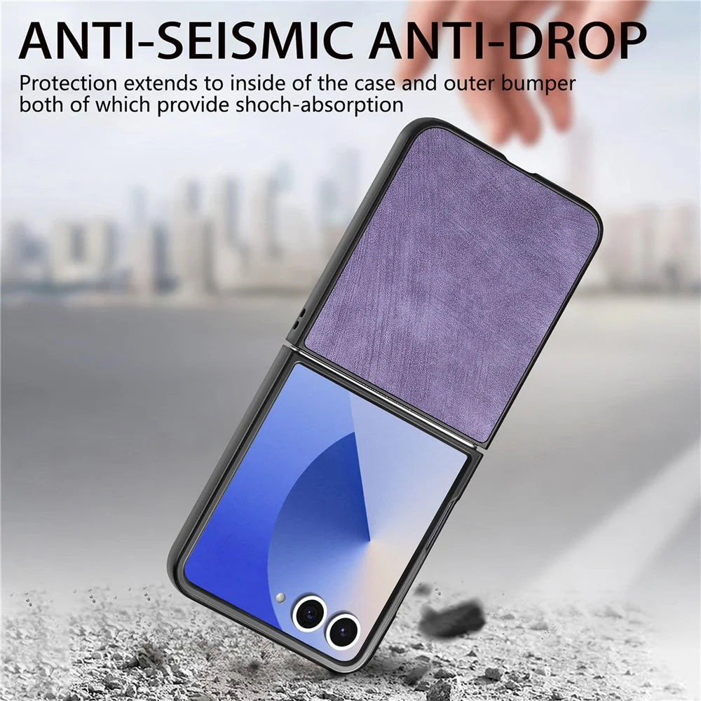 For Samsung Galaxy Z Flip7 5G Case Shockproof Slim Retro Leather Phone Back Cover - Purple - 7