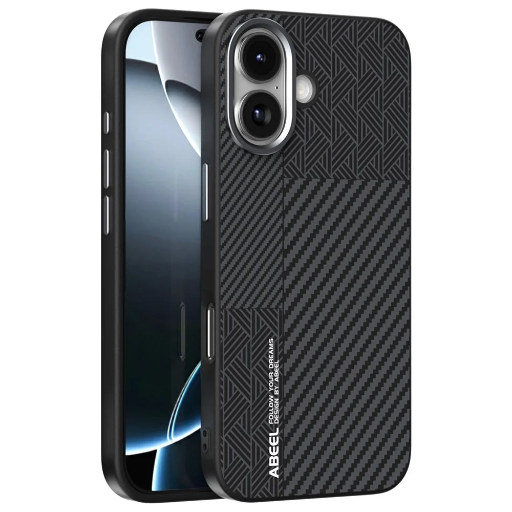 ABEEL For iPhone 17 Case PC + TPU + Aluminum Alloy + PU Leather Slim Phone Back Cover Compatible with MagSafe - Texture 3 - 1