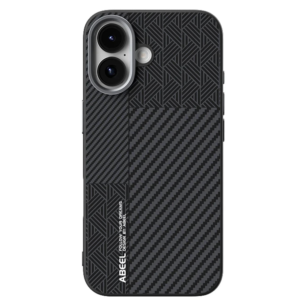ABEEL For iPhone 17 Case PC + TPU + Aluminum Alloy + PU Leather Slim Phone Back Cover Compatible with MagSafe - Texture 3 - 2