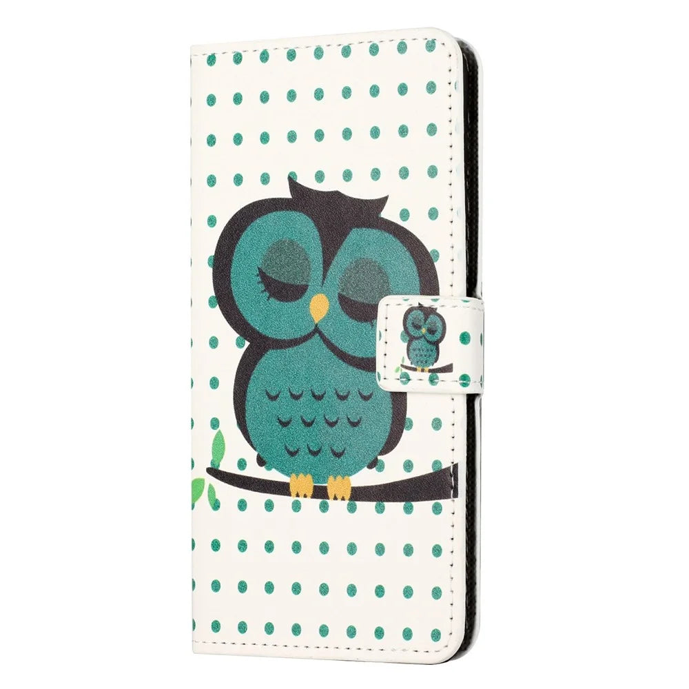 Shockproof Case for Samsung Galaxy A14 5G / A14 4G Wallet Phone Case Pattern Printing PU Leather Folio Flip Cover with Stand - Dots  /  Owl - 4