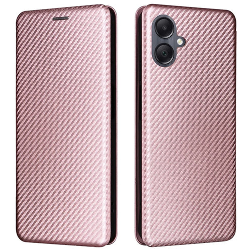 For Samsung Galaxy A07 5G / A07 4G Case Carbon Fiber Texture Drop-Proof PU Leather Phone Cover - Rose Gold - 1