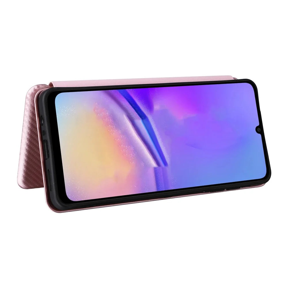 For Samsung Galaxy A07 5G / A07 4G Case Carbon Fiber Texture Drop-Proof PU Leather Phone Cover - Rose Gold - 3