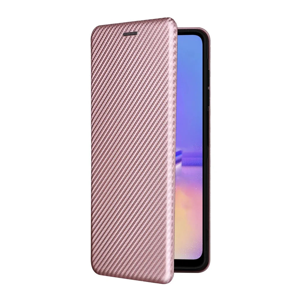 For Samsung Galaxy A07 5G / A07 4G Case Carbon Fiber Texture Drop-Proof PU Leather Phone Cover - Rose Gold - 7