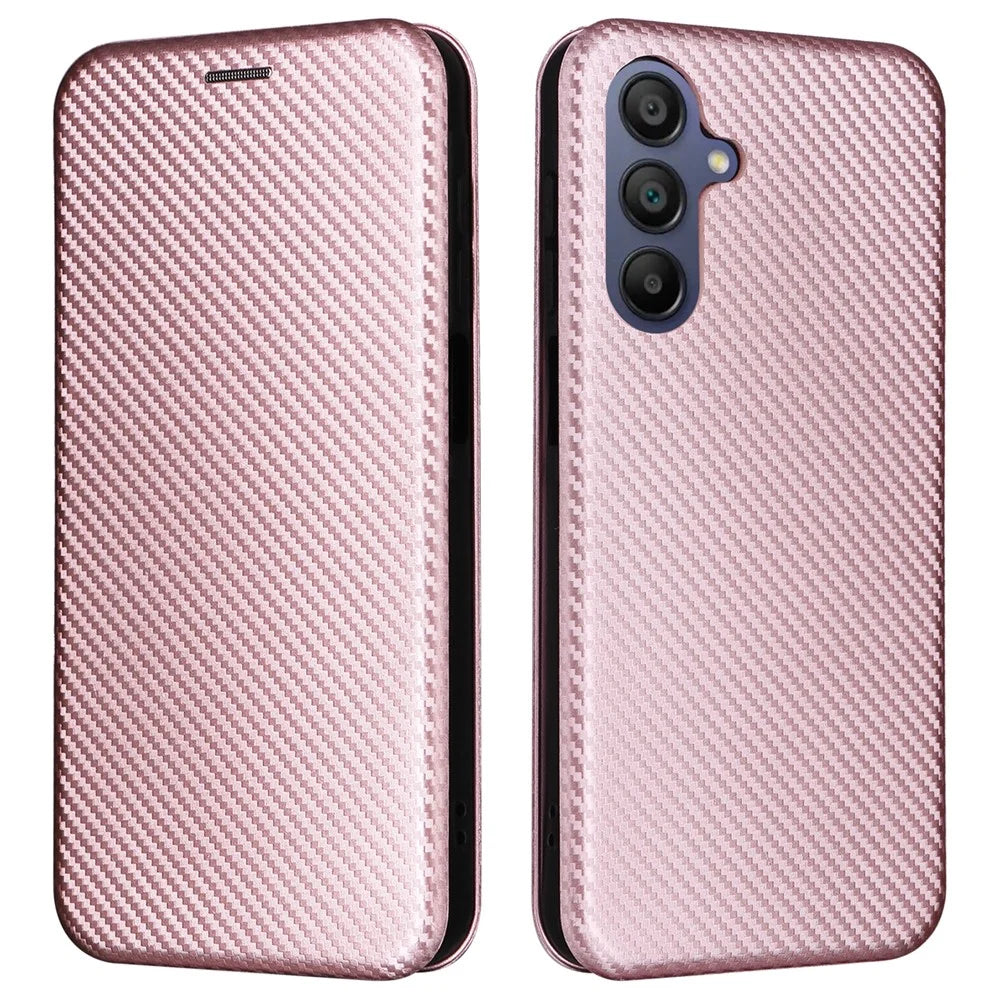 For Samsung Galaxy A18 5G / A18 4G / A17 5G / A17 4G / A26 5G Case Carbon Fiber Texture Drop-Proof PU Leather Phone Cover - Rose Gold - 1