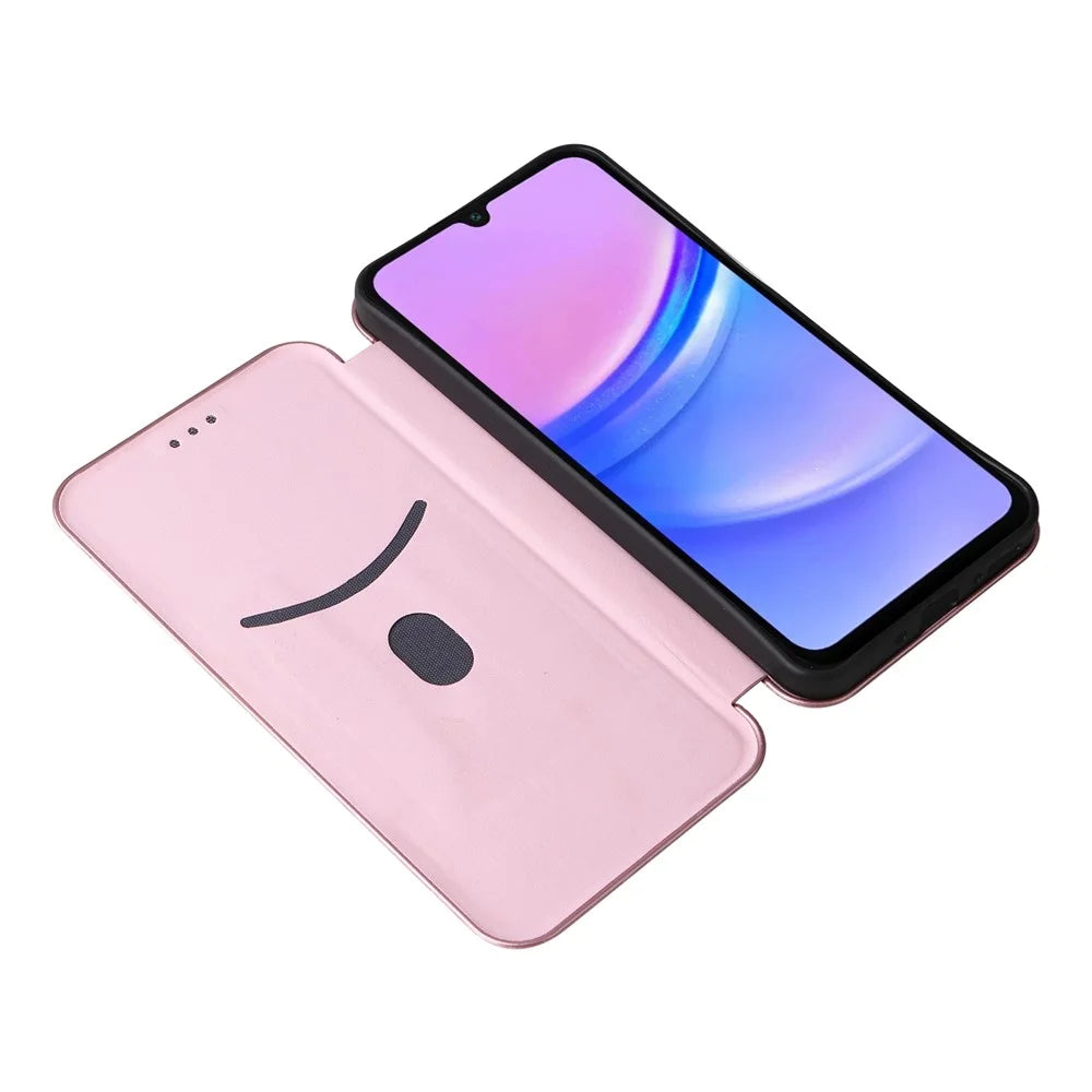 For Samsung Galaxy A18 5G / A18 4G / A17 5G / A17 4G / A26 5G Case Carbon Fiber Texture Drop-Proof PU Leather Phone Cover - Rose Gold - 2