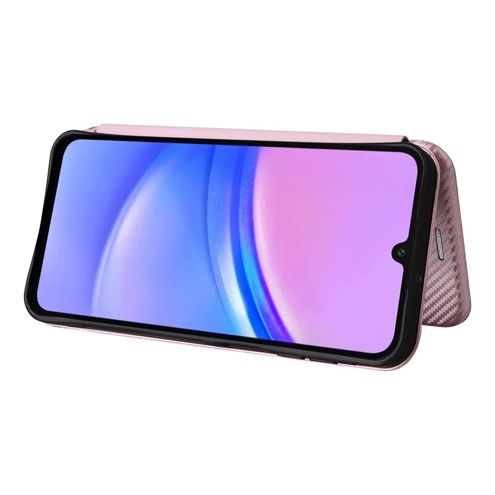 For Samsung Galaxy A18 5G / A18 4G / A17 5G / A17 4G / A26 5G Case Carbon Fiber Texture Drop-Proof PU Leather Phone Cover - Rose Gold - 3