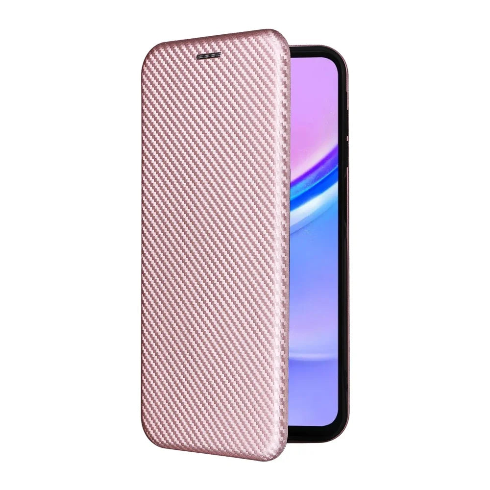 For Samsung Galaxy A18 5G / A18 4G / A17 5G / A17 4G / A26 5G Case Carbon Fiber Texture Drop-Proof PU Leather Phone Cover - Rose Gold - 7