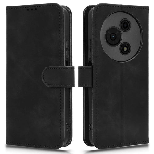 For TCL 605 4G Leather Case Skin Feel Anti Drop Wallet Flip Phone Cover - Black - 1