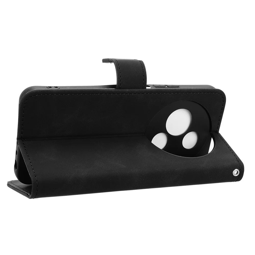 For TCL 605 4G Leather Case Skin Feel Anti Drop Wallet Flip Phone Cover - Black - 3