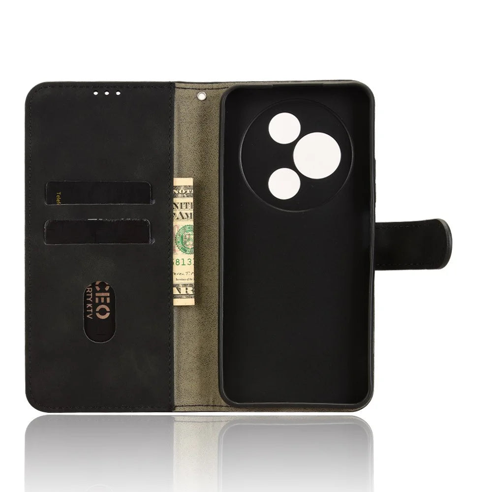For TCL 605 4G Leather Case Skin Feel Anti Drop Wallet Flip Phone Cover - Black - 4
