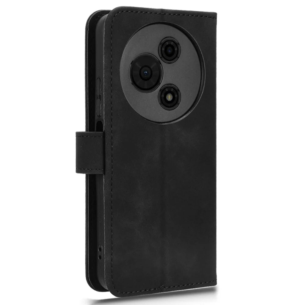 For TCL 605 4G Leather Case Skin Feel Anti Drop Wallet Flip Phone Cover - Black - 5