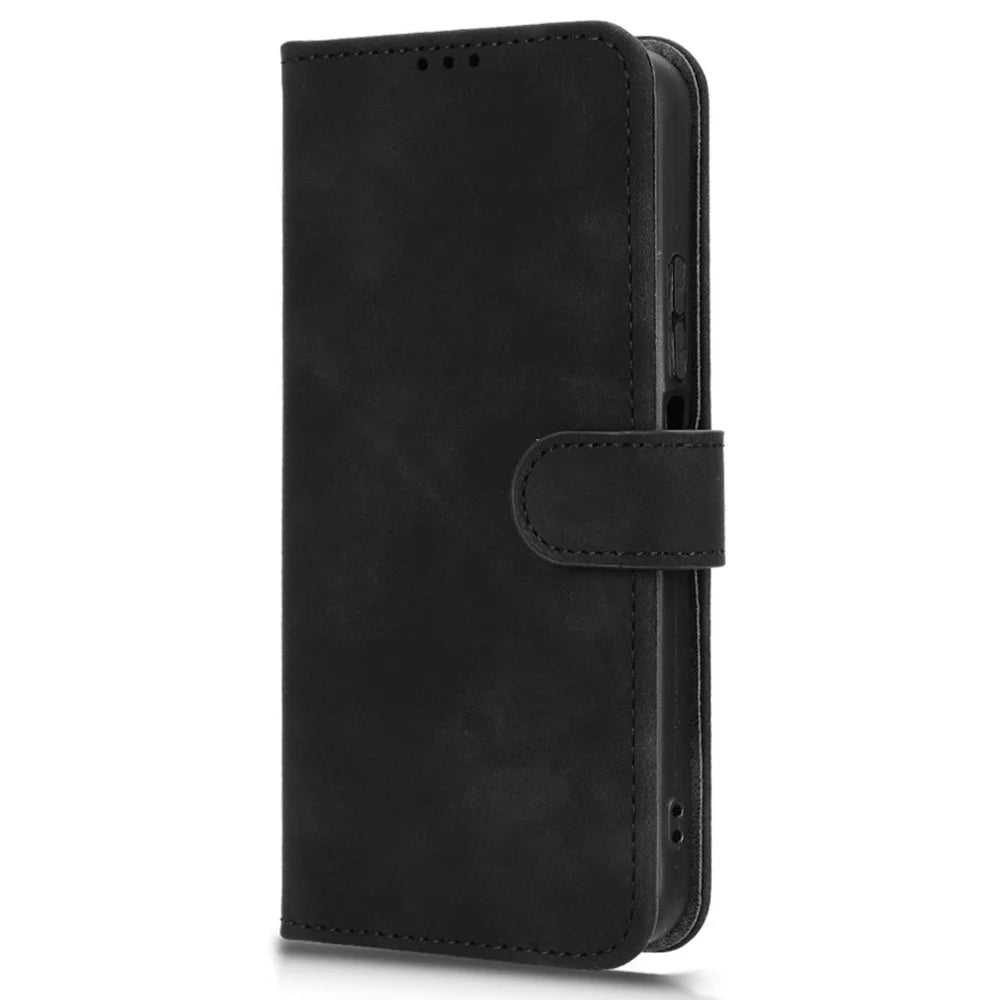 For TCL 605 4G Leather Case Skin Feel Anti Drop Wallet Flip Phone Cover - Black - 6