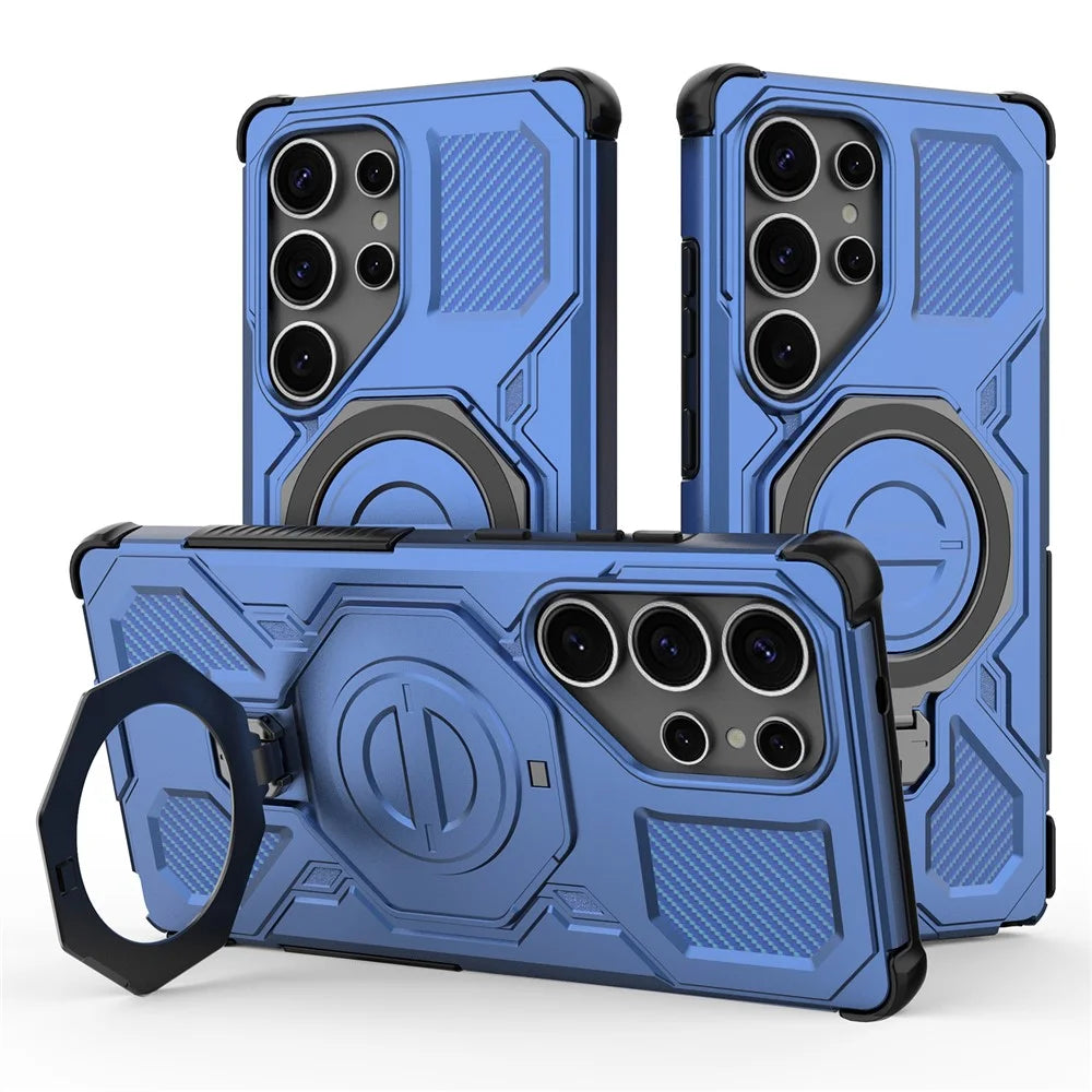 For Samsung Galaxy S25 Ultra Magnetic Case Rotating Metal Kickstand PC + TPU Phone Back Cover - Dark Blue - 1