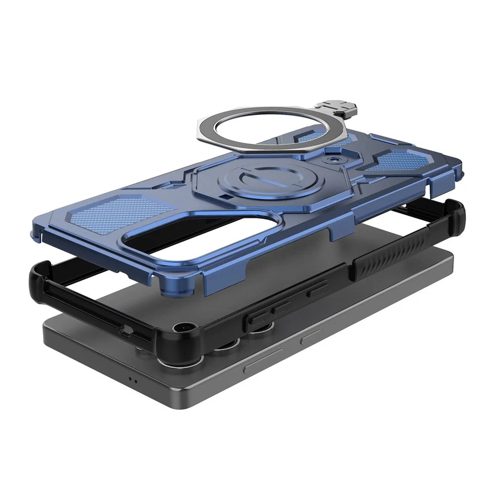 For Samsung Galaxy S25 Ultra Magnetic Case Rotating Metal Kickstand PC + TPU Phone Back Cover - Dark Blue - 3