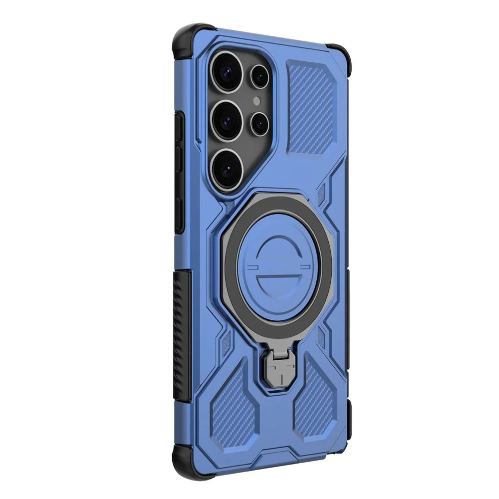 For Samsung Galaxy S25 Ultra Magnetic Case Rotating Metal Kickstand PC + TPU Phone Back Cover - Dark Blue - 5