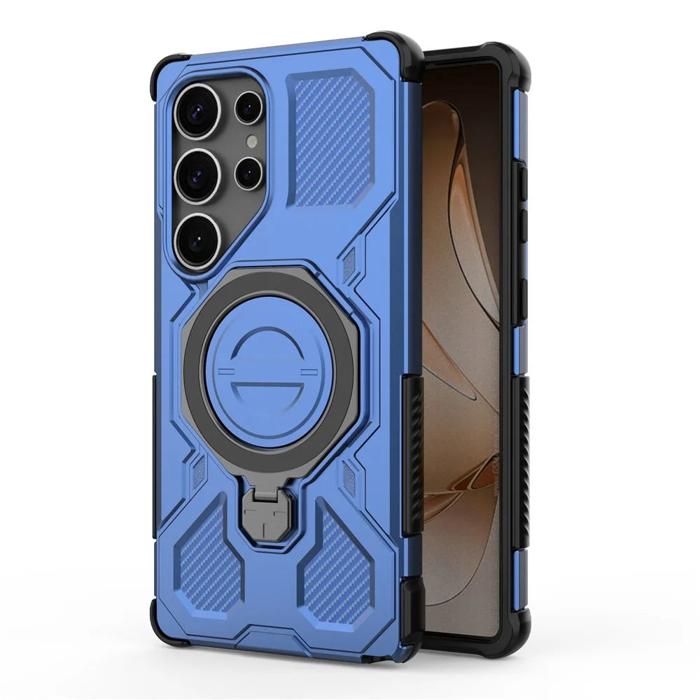 For Samsung Galaxy S25 Ultra Magnetic Case Rotating Metal Kickstand PC + TPU Phone Back Cover - Dark Blue - 6