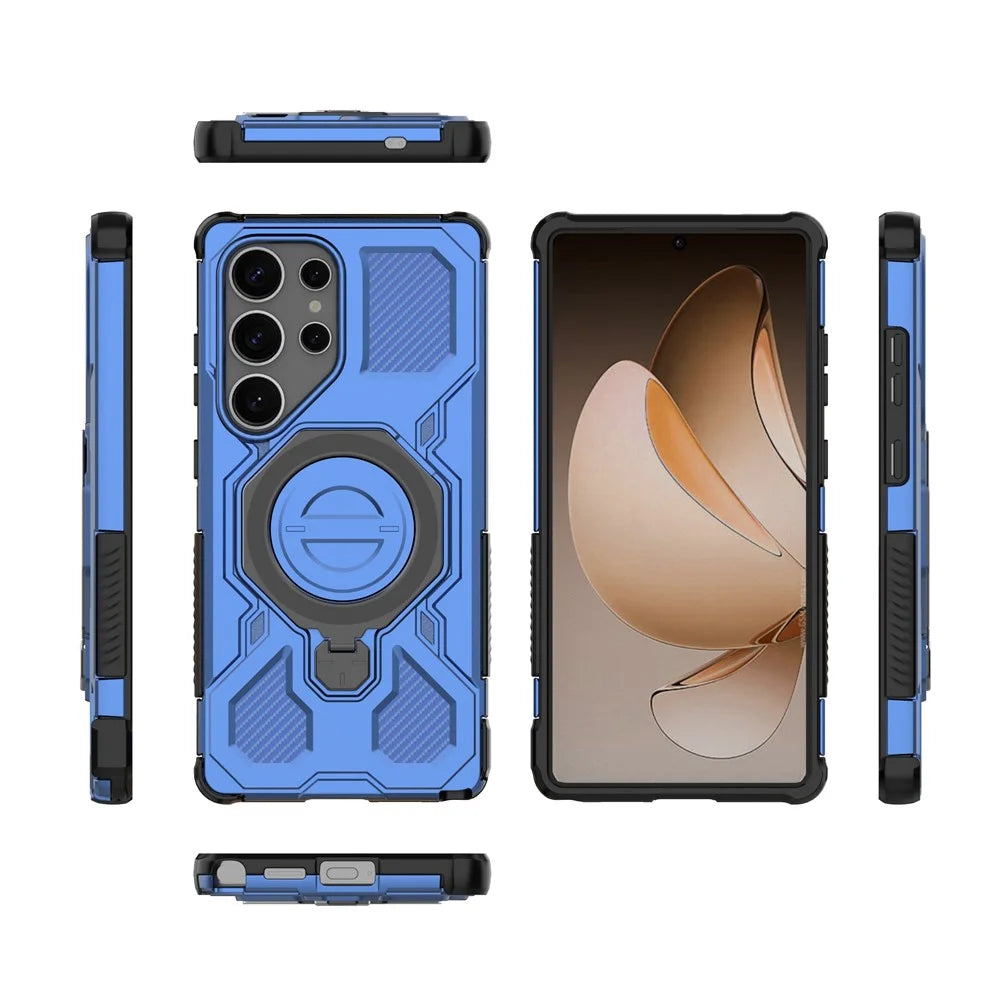 For Samsung Galaxy S25 Ultra Magnetic Case Rotating Metal Kickstand PC + TPU Phone Back Cover - Dark Blue - 7