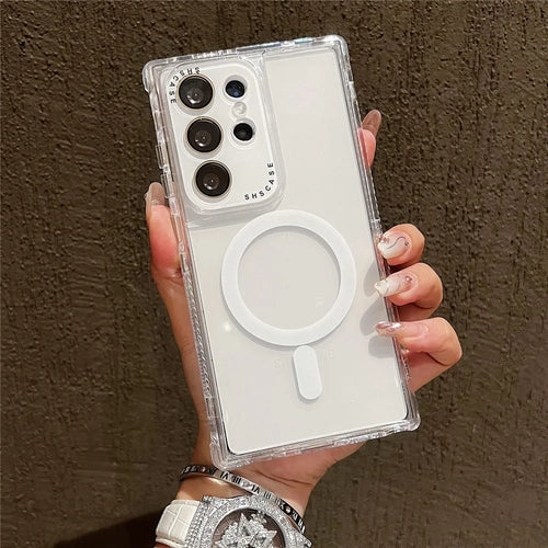 For Samsung Galaxy S25 Ultra Magnetic Case Clear Colorful Frame TPU + PC Phone Back Cover with Lens Film - White - 1