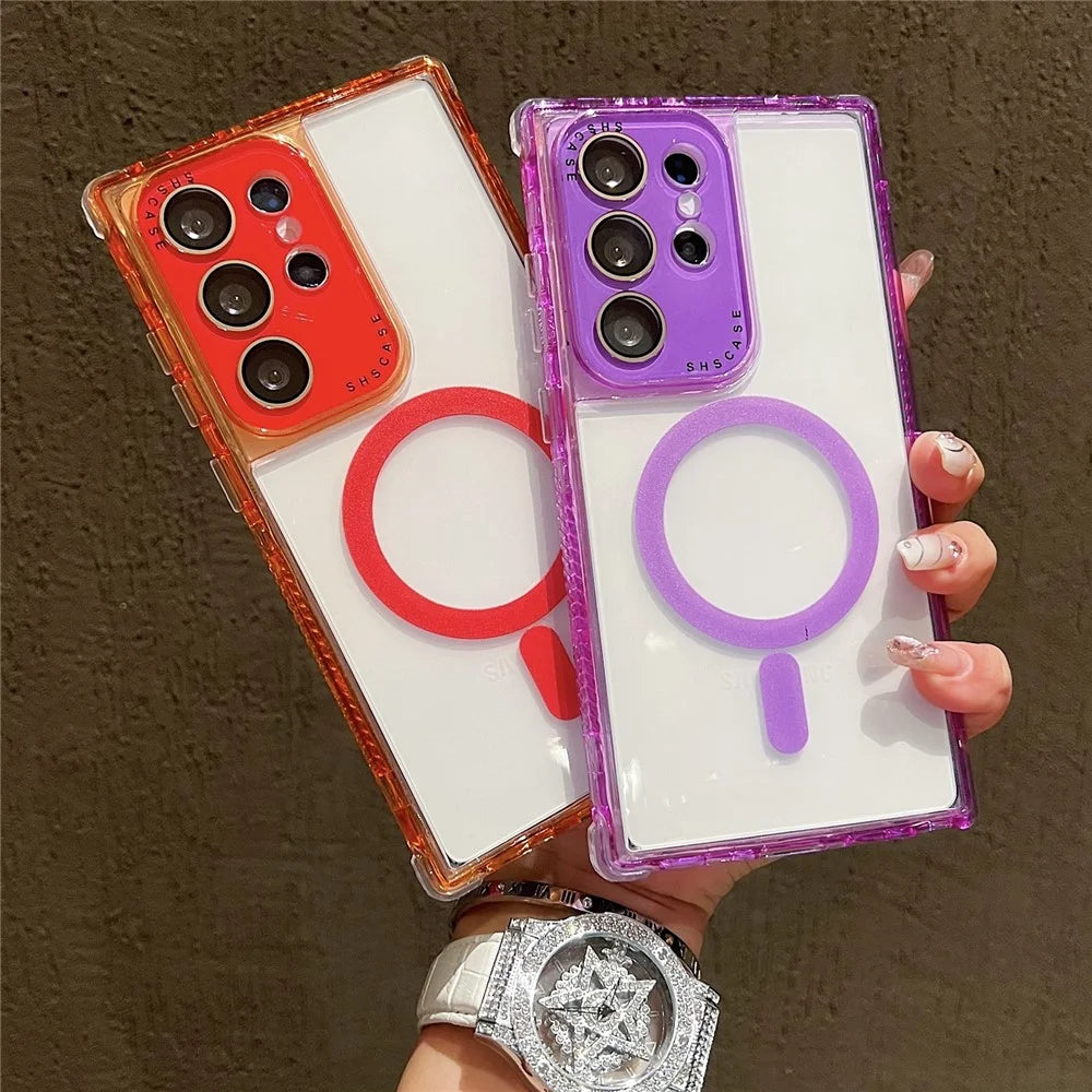 For Samsung Galaxy S25 Ultra Magnetic Case Clear Colorful Frame TPU + PC Phone Back Cover with Lens Film - White - 2