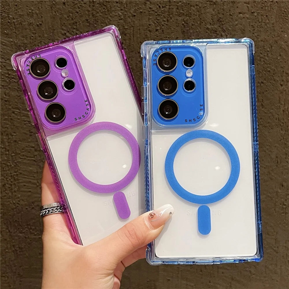 For Samsung Galaxy S25 Ultra Magnetic Case Clear Colorful Frame TPU + PC Phone Back Cover with Lens Film - White - 3