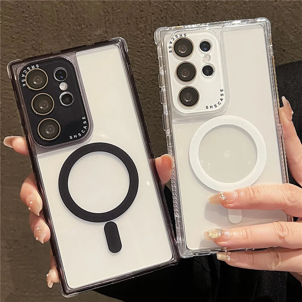 For Samsung Galaxy S25 Ultra Magnetic Case Clear Colorful Frame TPU + PC Phone Back Cover with Lens Film - White - 4