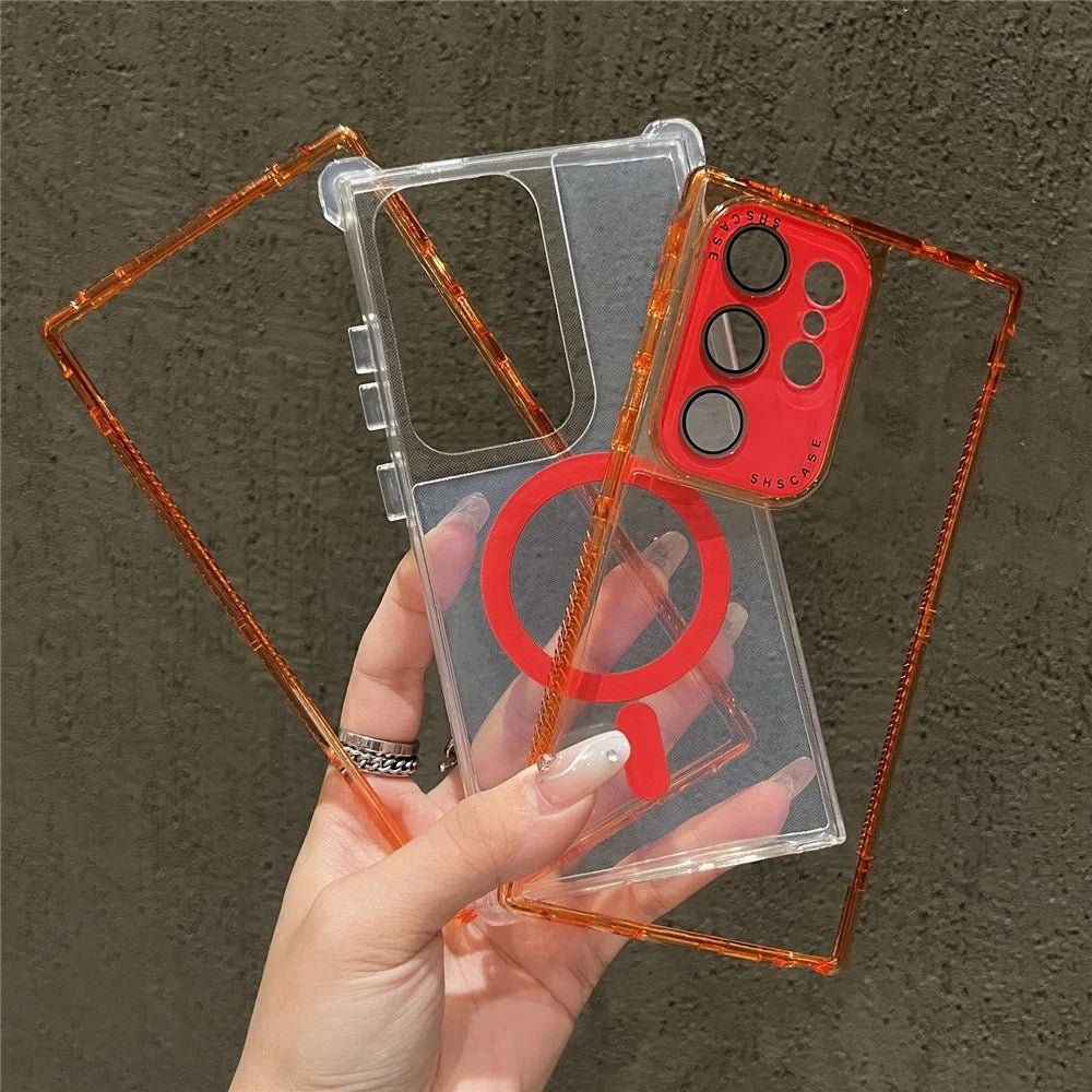 For Samsung Galaxy S25 Ultra Magnetic Case Clear Colorful Frame TPU + PC Phone Back Cover with Lens Film - White - 5