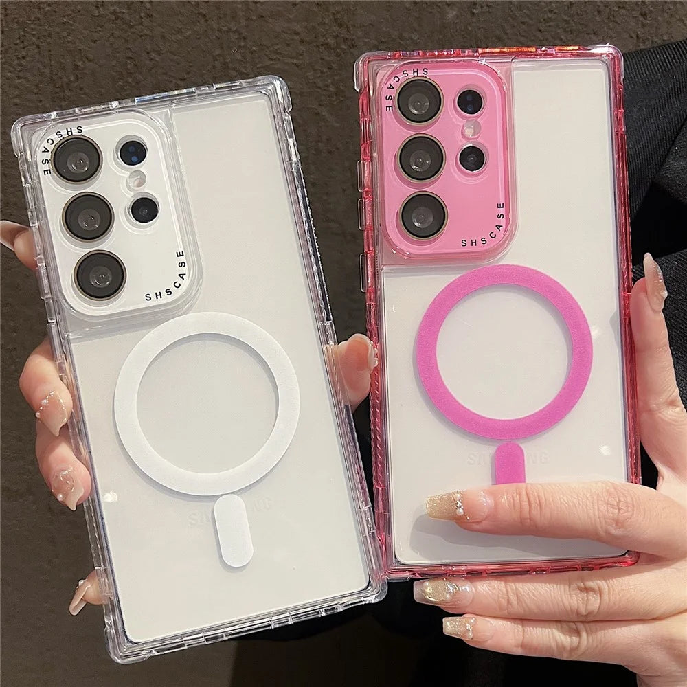 For Samsung Galaxy S25 Ultra Magnetic Case Clear Colorful Frame TPU + PC Phone Back Cover with Lens Film - White - 6