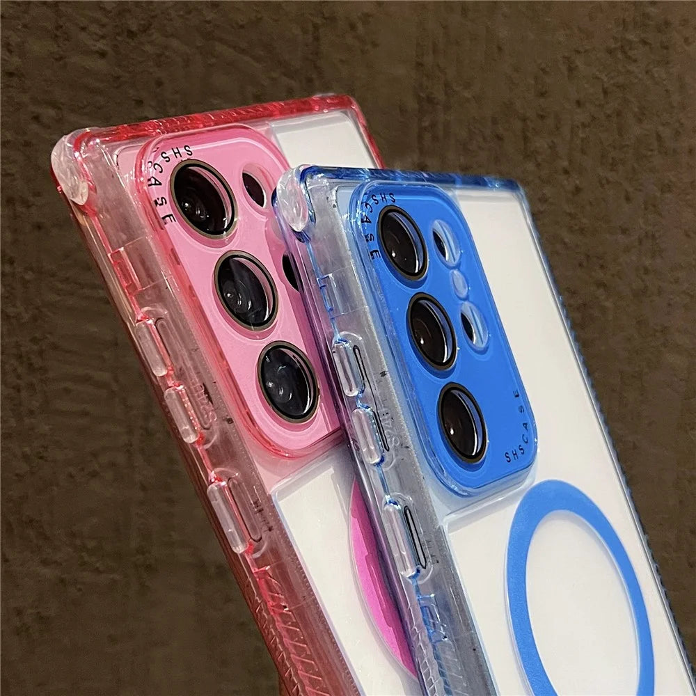 For Samsung Galaxy S25 Ultra Magnetic Case Clear Colorful Frame TPU + PC Phone Back Cover with Lens Film - White - 7