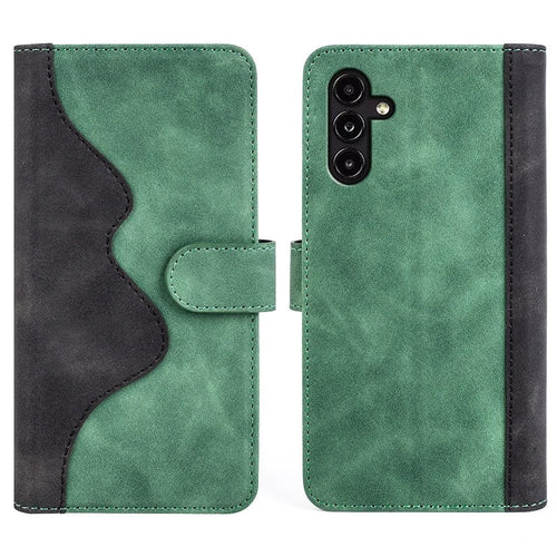 For Samsung Galaxy A14 5G / 4G Color Splicing PU Leather Book Wallet Case Magnetic Closure Stand Full Protection Folio Flip Phone Cover - Green - 1