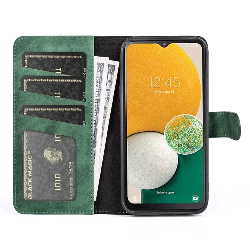 For Samsung Galaxy A14 5G / 4G Color Splicing PU Leather Book Wallet Case Magnetic Closure Stand Full Protection Folio Flip Phone Cover - Green - 2