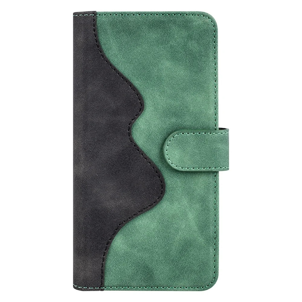 For Samsung Galaxy A14 5G / 4G Color Splicing PU Leather Book Wallet Case Magnetic Closure Stand Full Protection Folio Flip Phone Cover - Green - 6